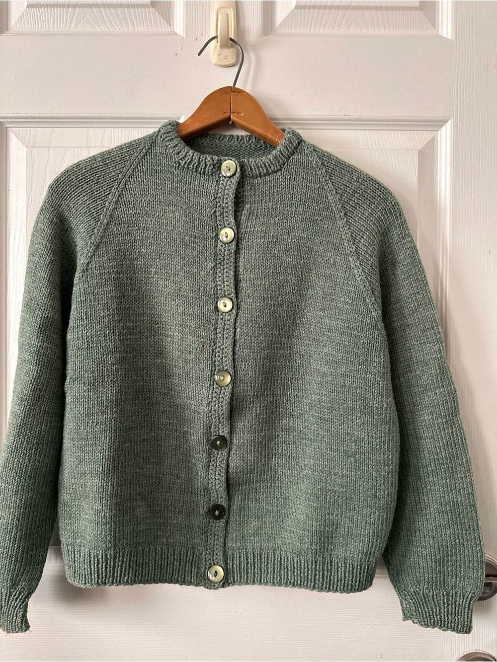Classic Handmade Green Crewneck Button-Up Sweater